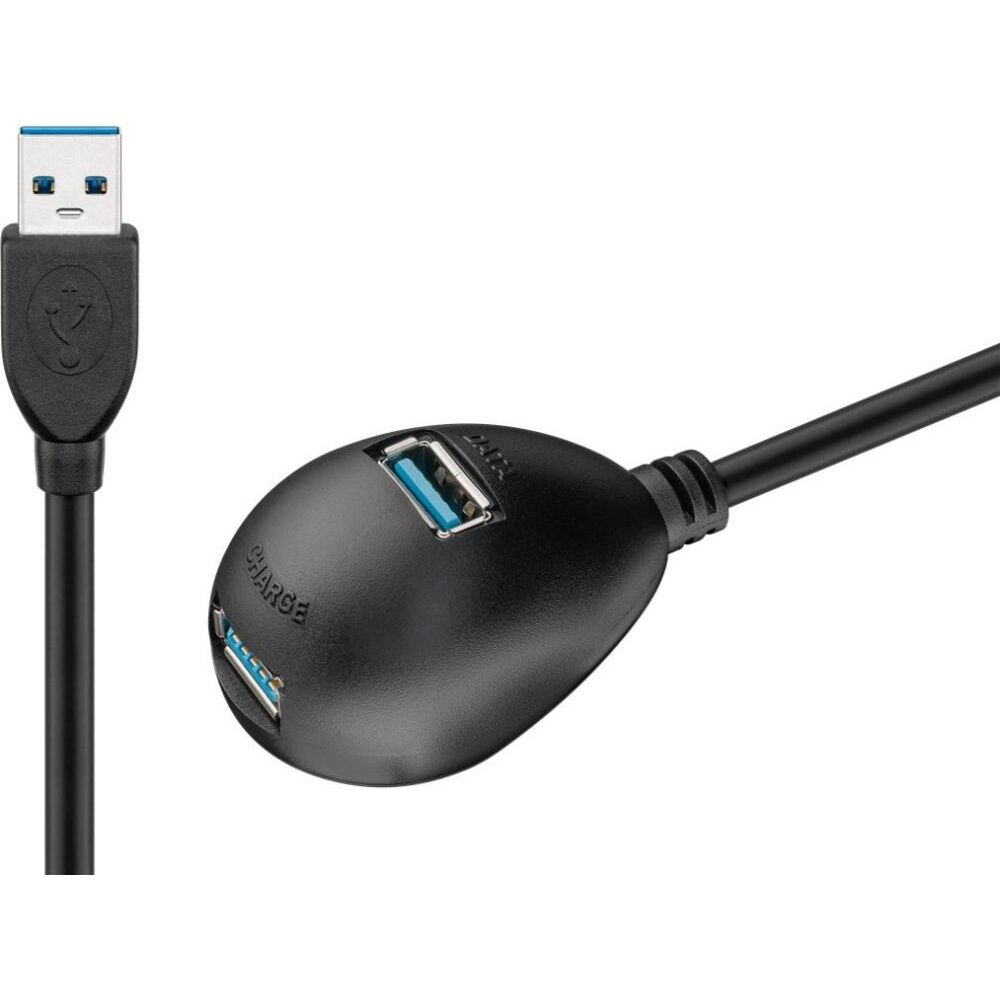 2PK Goobay USB 3.0 Hi-Speed Extension Cable w/ Desktop Foot 1.5m - Black