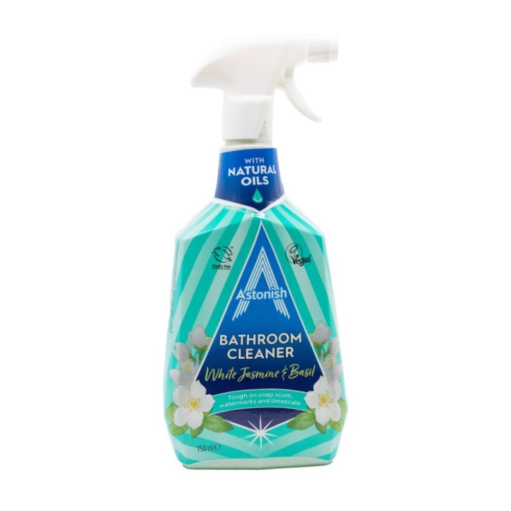 12PK Astonish Bathroom Cleaner Spray W/ Natural Oils White Jasmine & Basil 750ml