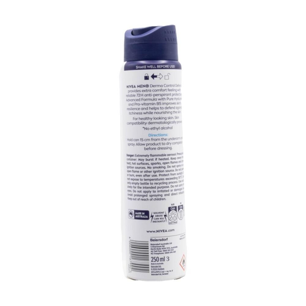 12PK Nivea 72H Antiperspirant Men's Derma Control Spray 250ml Pro Vitamin B5