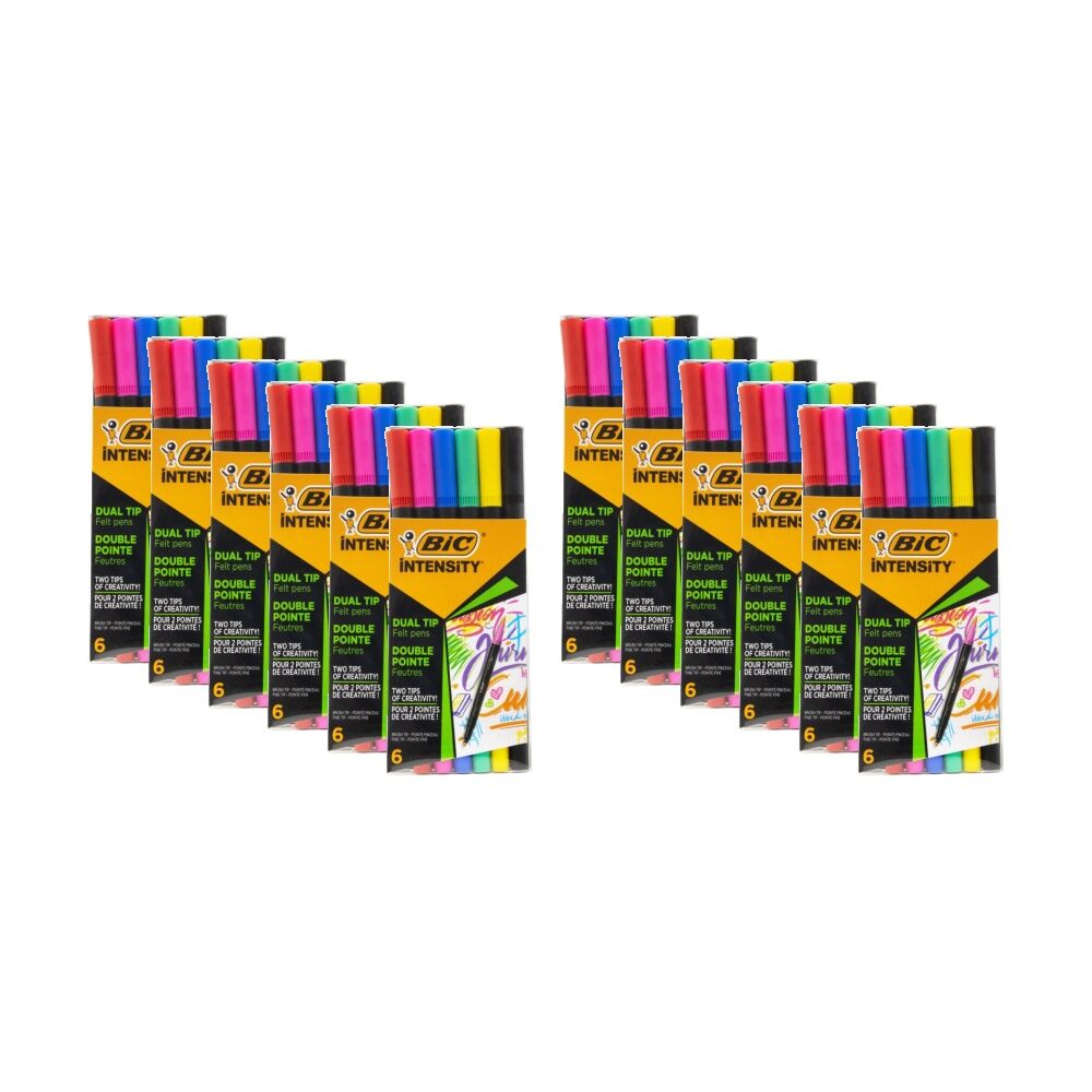 12x 6pc BIC Dual Tip Felt Pens Intensity Colours Pack Markers Create Art