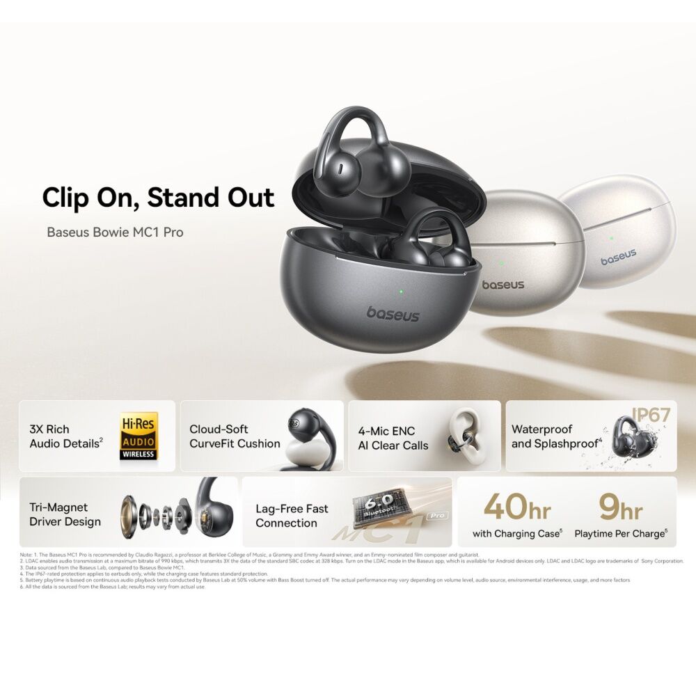 Baseus Bowie MC1 Pro Lightweight Comfortable Open-Ear Earbuds Black