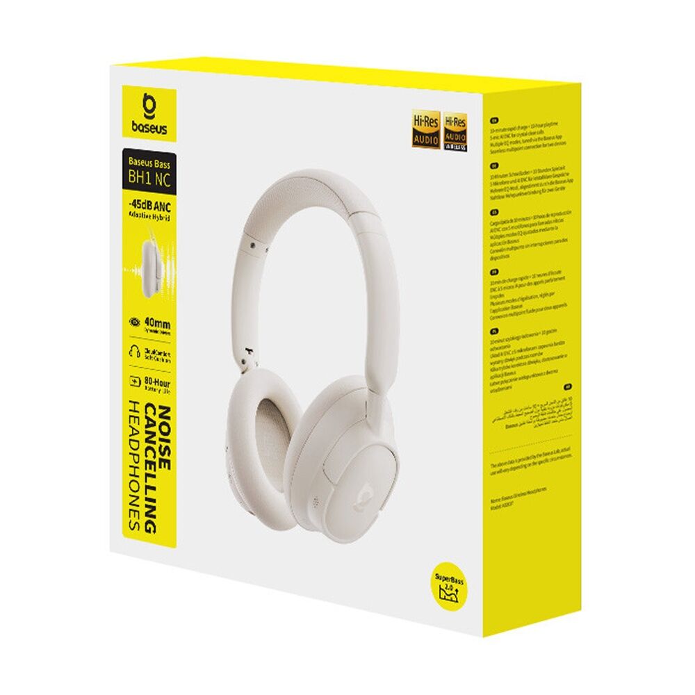 Baseus BH1 NC Wireless Adaptive Noise Cancelling Over-Ear Headphones White