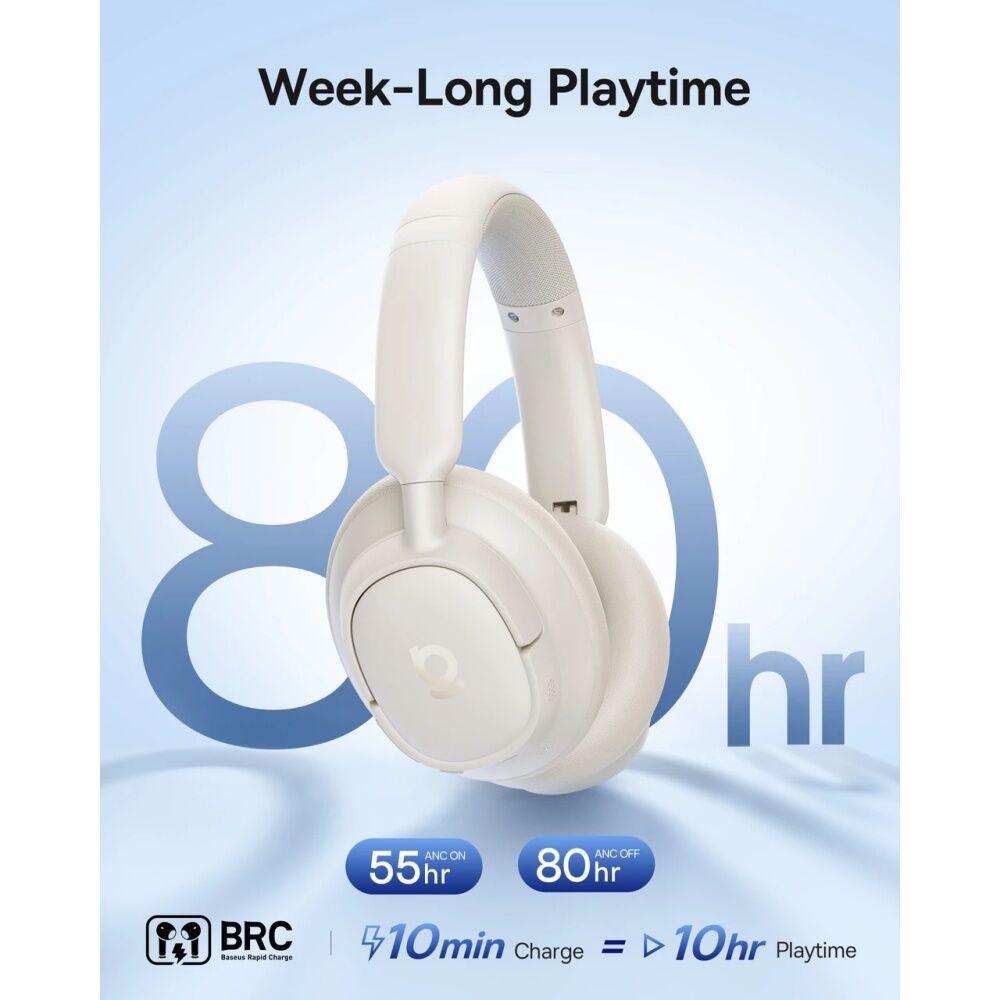 Baseus BH1 NC Wireless Adaptive Noise Cancelling Over-Ear Headphones White