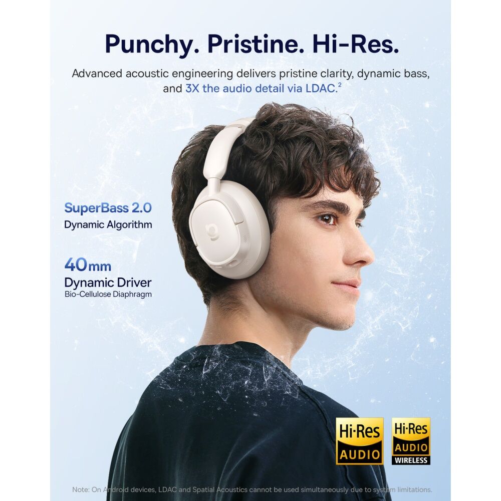 Baseus BH1 NC Wireless Adaptive Noise Cancelling Over-Ear Headphones White
