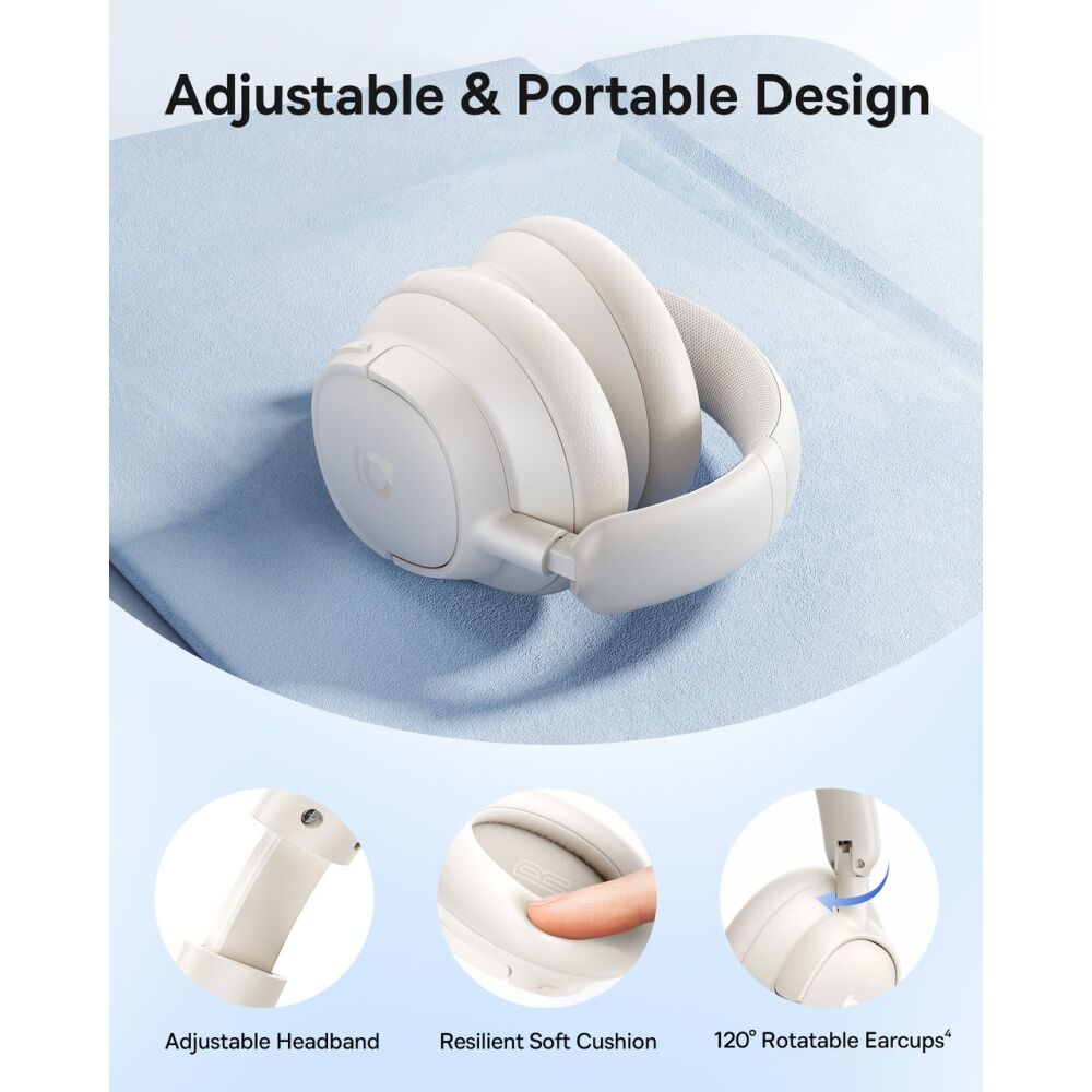 Baseus BH1 NC Wireless Adaptive Noise Cancelling Over-Ear Headphones White