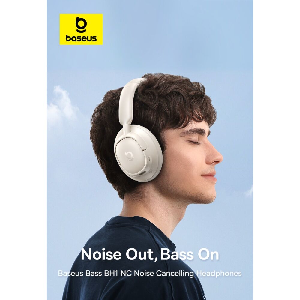 Baseus BH1 NC Wireless Adaptive Noise Cancelling Over-Ear Headphones White