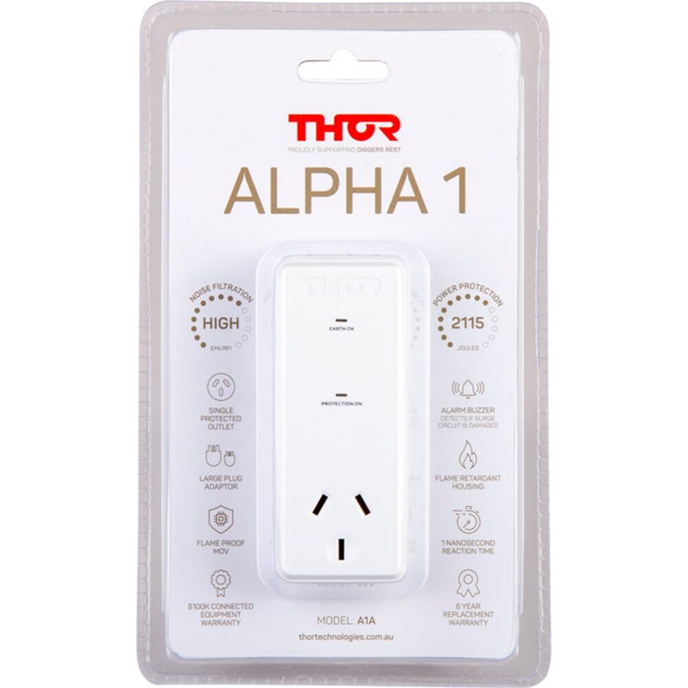 Thor Alpha Single Outlet Forward Facing Surge Protector Power