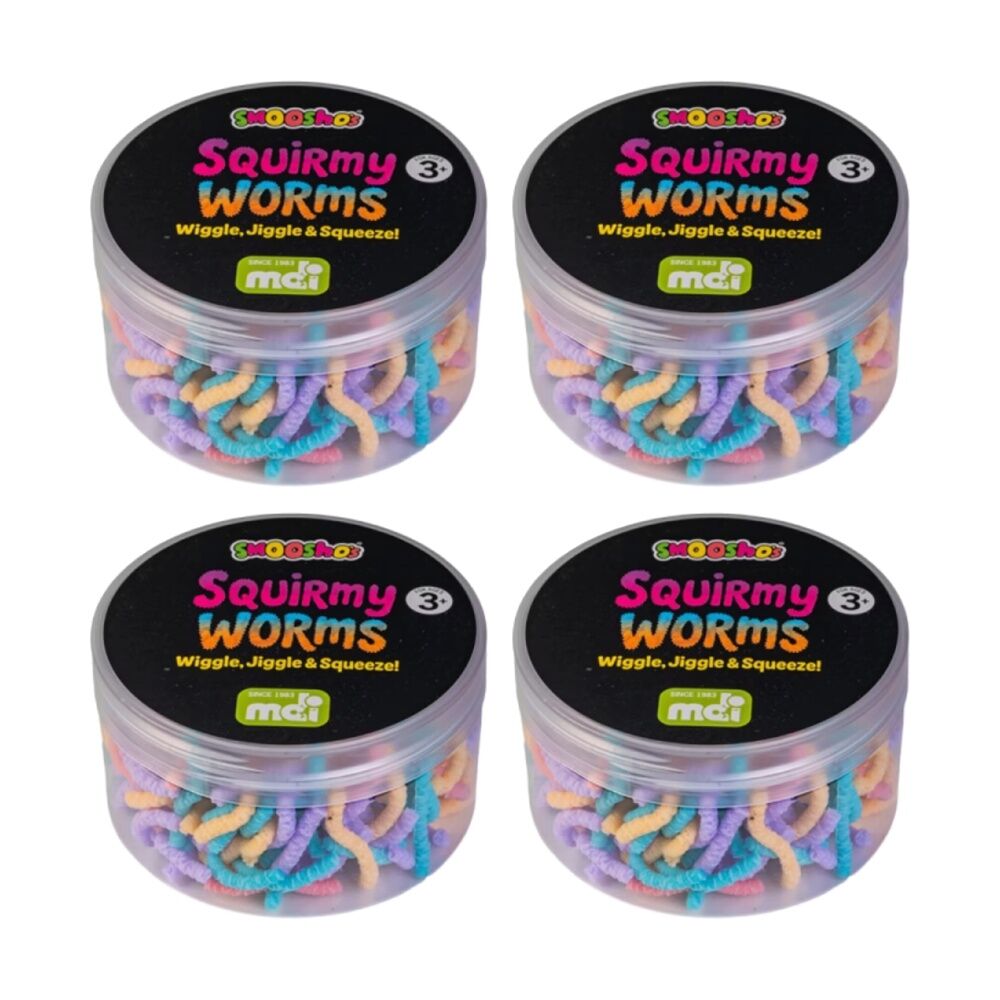 4PK Smooshos Squirmy Worms Squishy Stress Relief Sensory Toy 3Y+ Multicolour