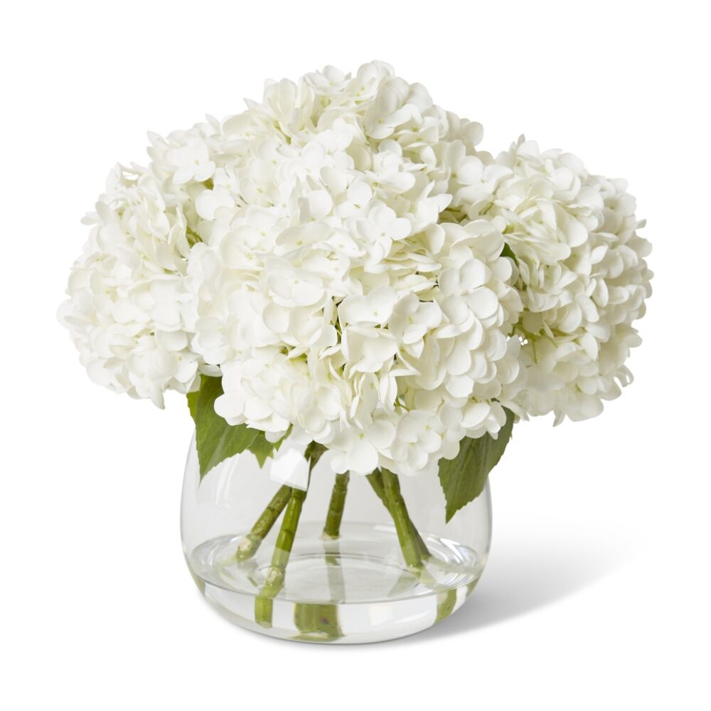 E Style Hydrangea Classic White Artificial Flower Arrangement Clear Vase 34x34cm