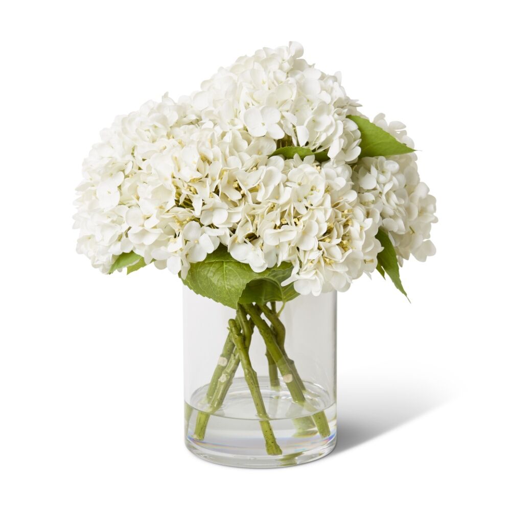 E Style Hydrangea Mix White Artificial Flower Arrangement Clear Vase 36x31x39ccm