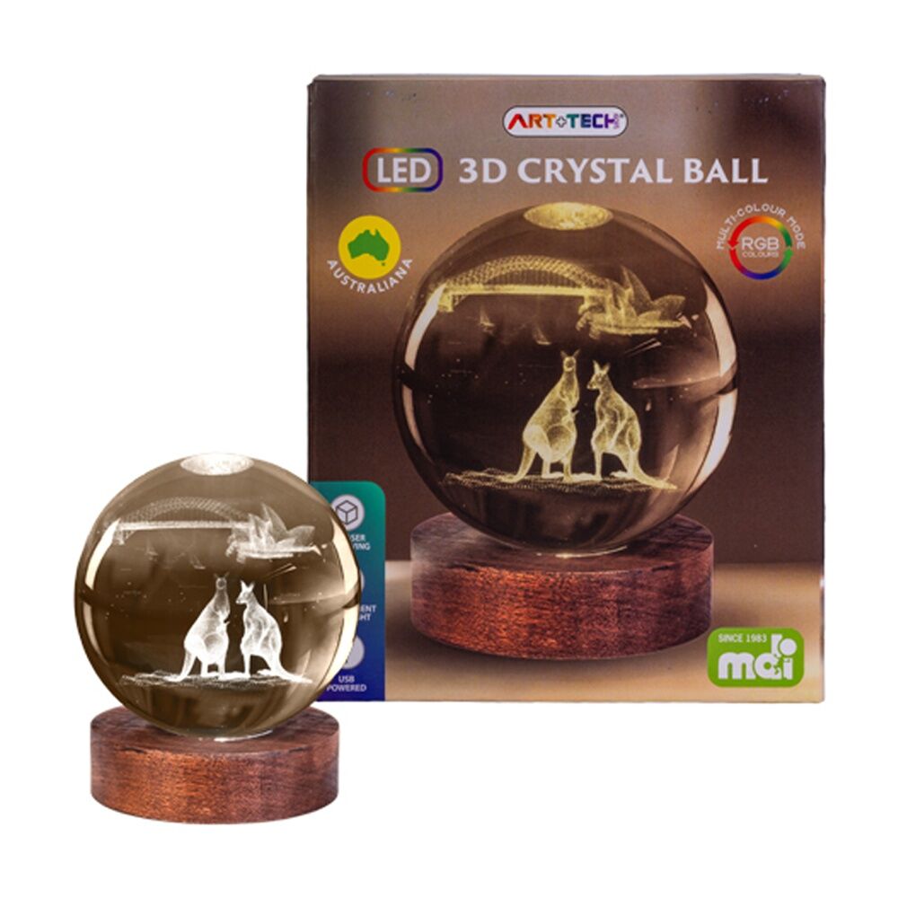 Art + Tech 3D Crystal Ball Colour Changing Lamp USB Powered Australiana