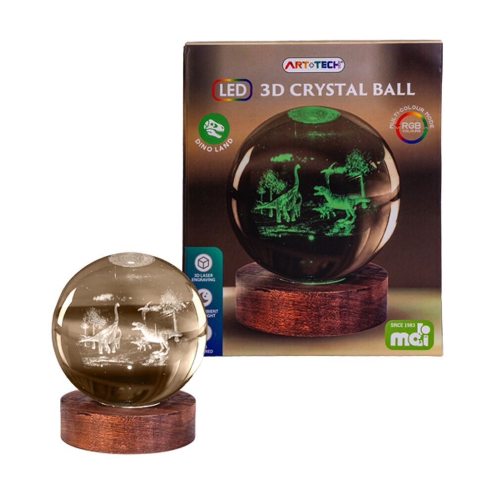 Art + Tech 3D Crystal Ball Colour Changing Lamp USB Powered Dino Land