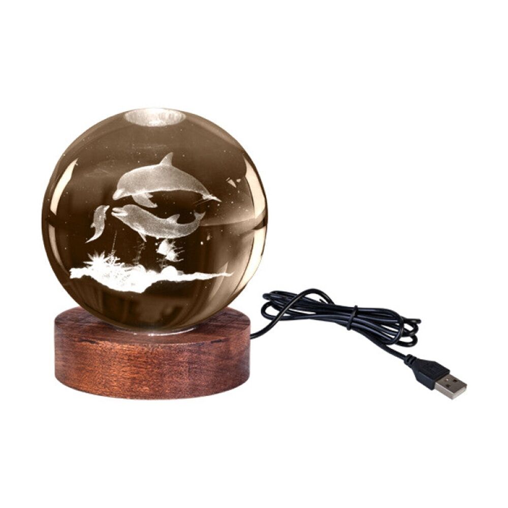 2PK Art + Tech 3D Crystal Ball Colour Changing Lamp USB Powered Dolphin