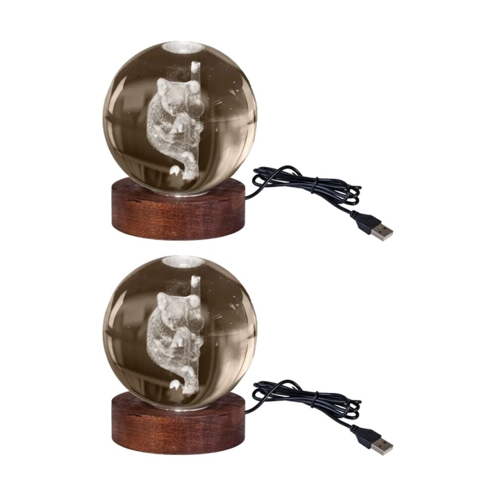 2PK Art + Tech 3D Crystal Ball Colour Changing Lamp USB Powered Koala