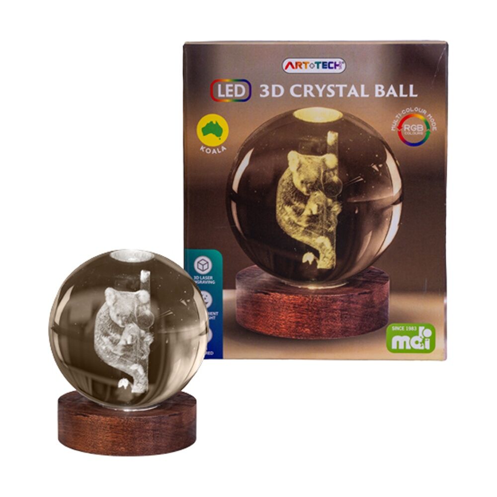 2PK Art + Tech 3D Crystal Ball Colour Changing Lamp USB Powered Koala