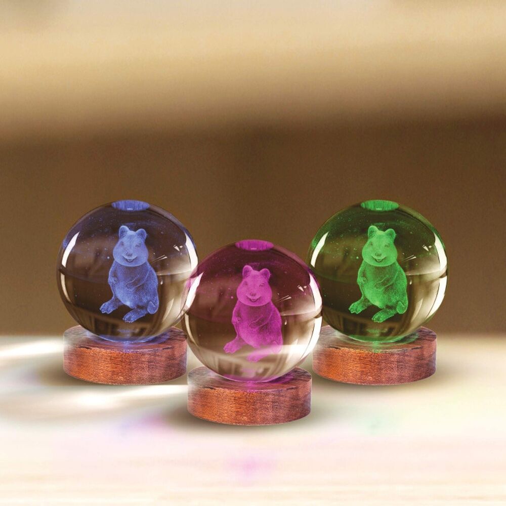 Art + Tech 3D Glass Crystal Ball Multi Colour LED Quokka Lamp