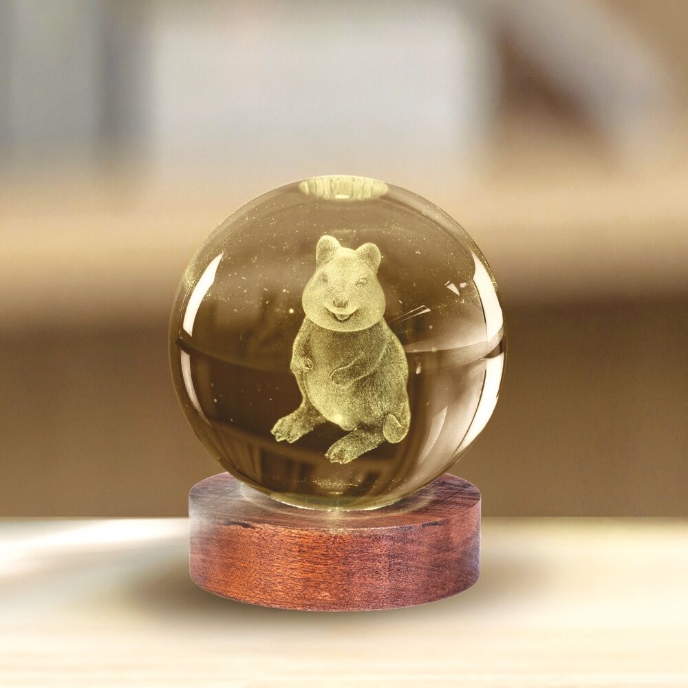 Art + Tech 3D Glass Crystal Ball Multi Colour LED Quokka Lamp