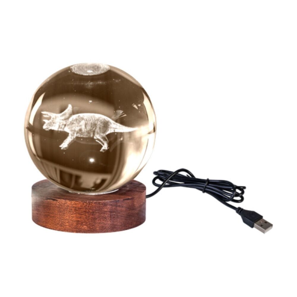Art + Tech 3D Crystal Ball Colour Changing Lamp USB Powered Triceratops