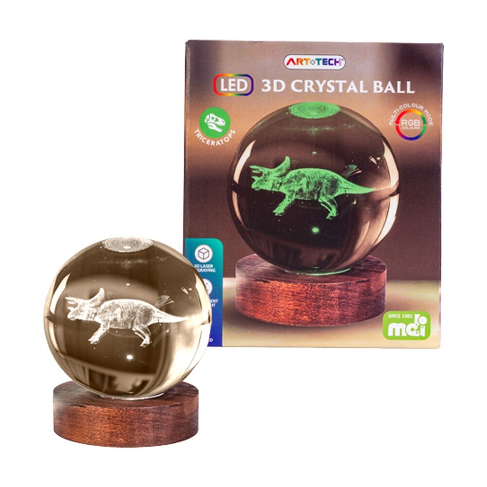 Art + Tech 3D Crystal Ball Colour Changing Lamp USB Powered Triceratops
