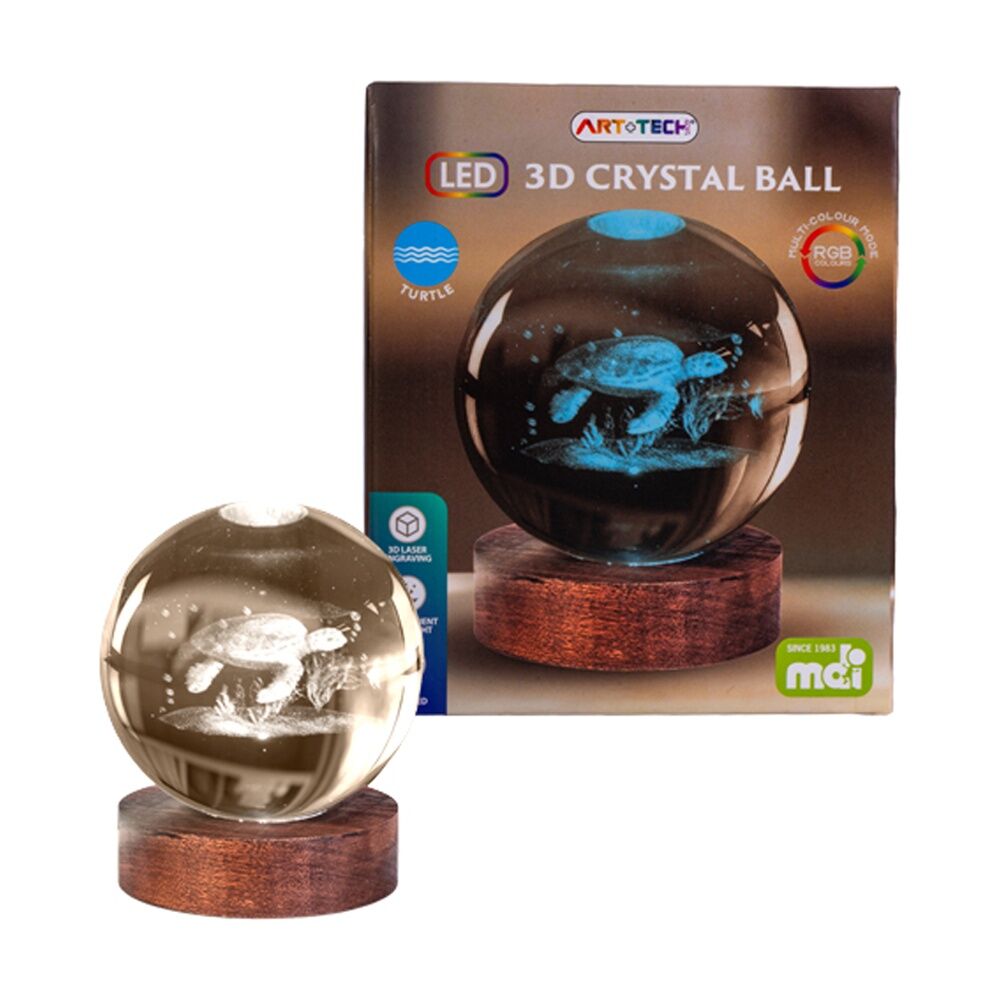 2PK Art + Tech 3D Crystal Ball Colour Changing Lamp USB Powered Turtle