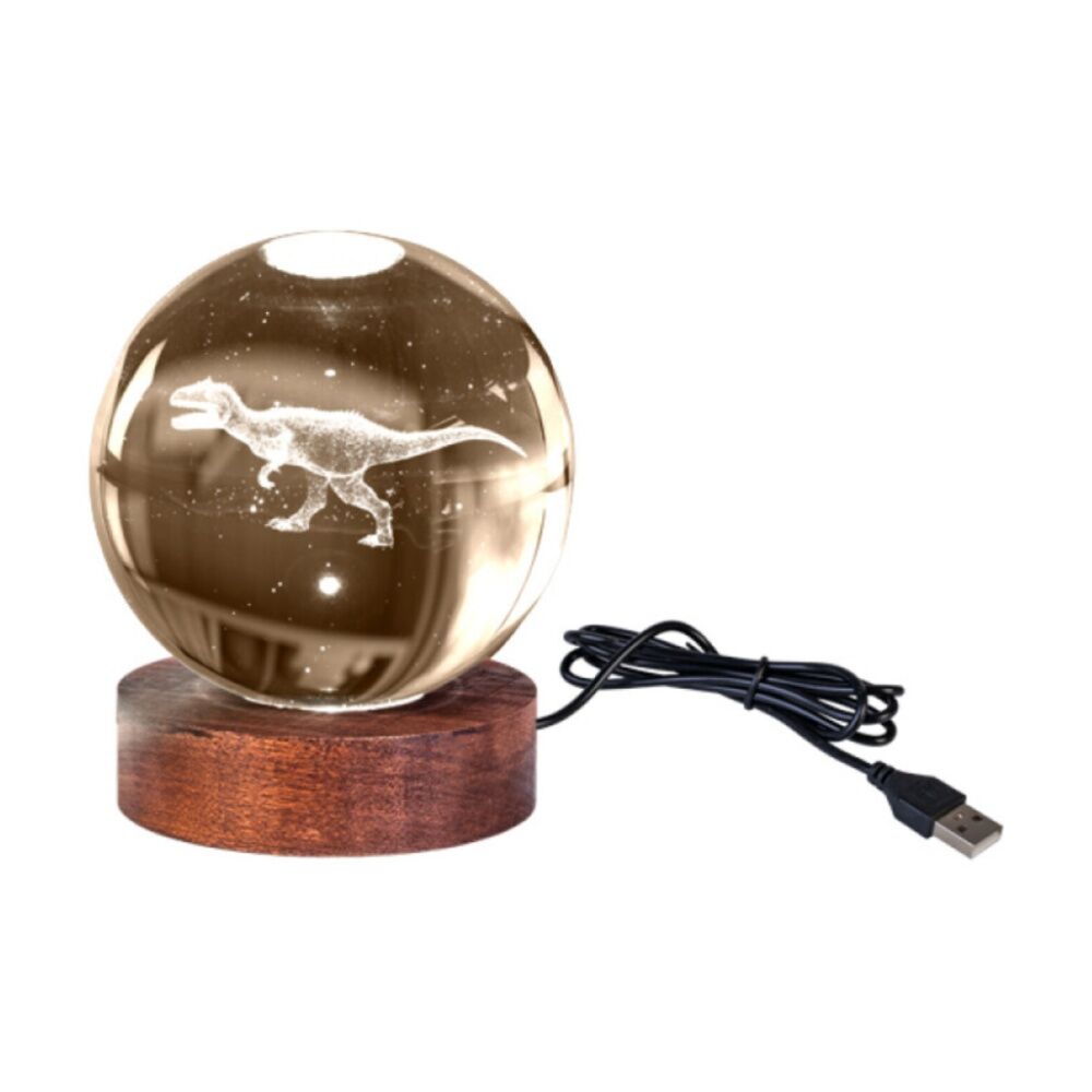 2PK Art + Tech 3D Crystal Ball Colour Changing Lamp USB Powered T-Rex