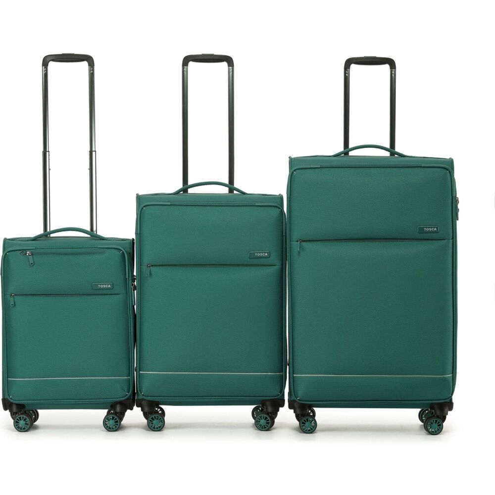 3pc Tosca So Lite Set Fabric Suitcases Spinner Wheels And Locks Emerald Green