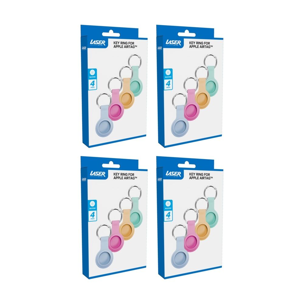 4x 4pc Laser AirTag Silicone Vibrant Tones Soft Touch With Keyring Multicolour