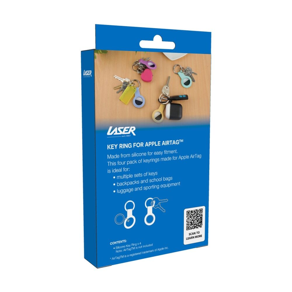 4x 4pc Laser AirTag Silicone Vibrant Tones Soft Touch With Keyring Multicolour