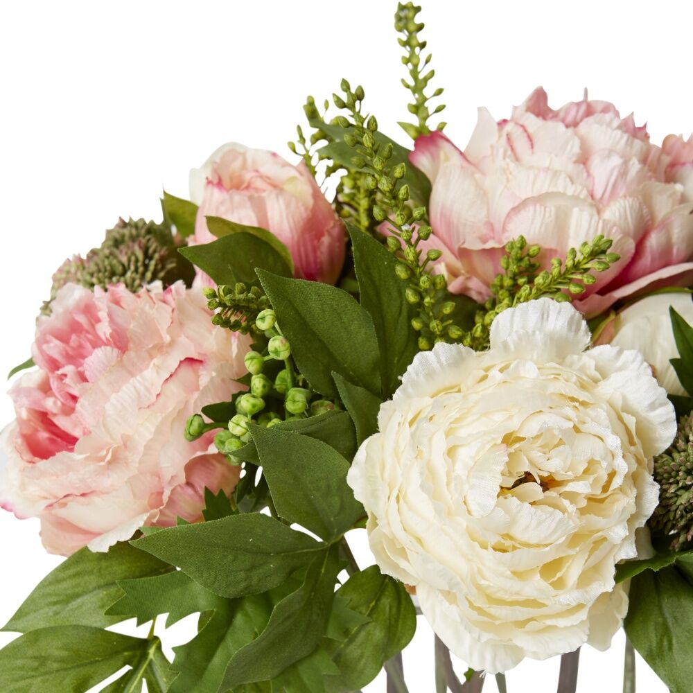 E Style Chloe Peony Mix Artificial Flower Arrangement Rectangle Glass Vase