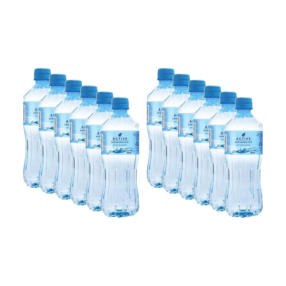 12PK Active Still Spring Water Pure Australian 600ml Drink Bottle