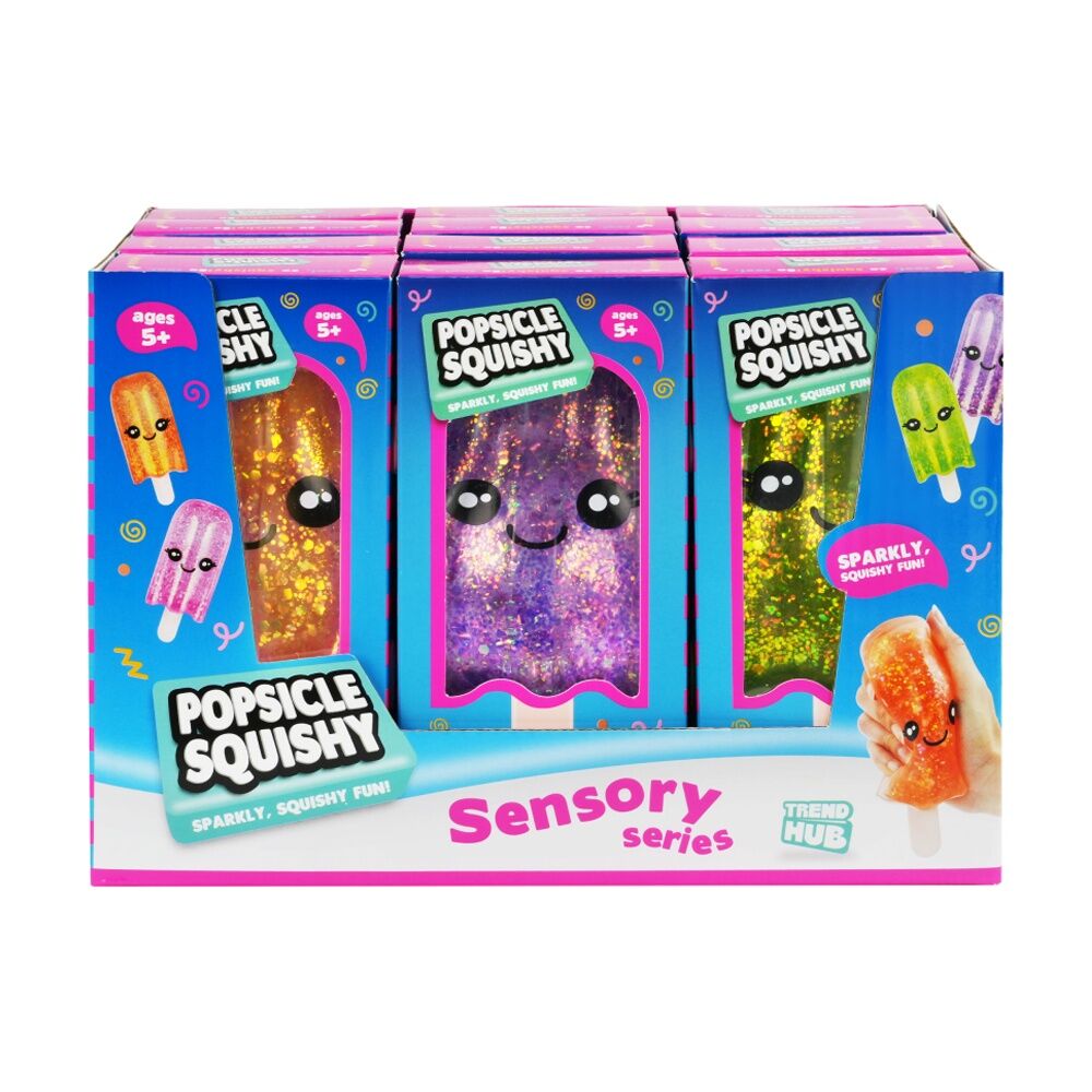 3PK Trend Hub Kids 3y+ Popsicle Squishy Glitter Sensory Fidget Toy Assorted