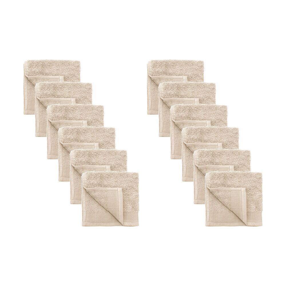 12PK Bambury Elvire 600gsm Soft Absorbent Cotton Face Washer 33x33cm Neutrals