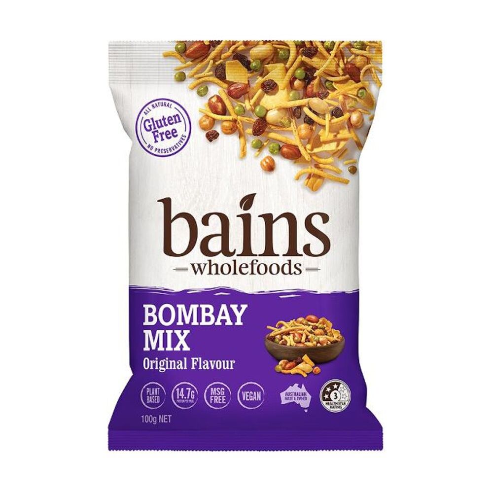 16PK Bains Wholefoods Chickpea Bombay Mix Original Flavoured Snack 100g