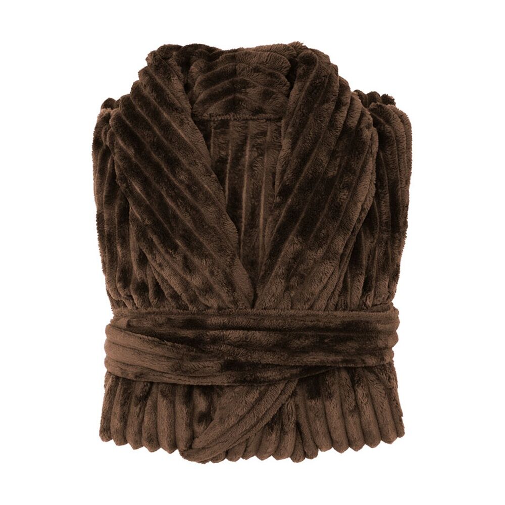 Bambury Channel Fleece Robe Warm Plush Dressing Gown Chocolate