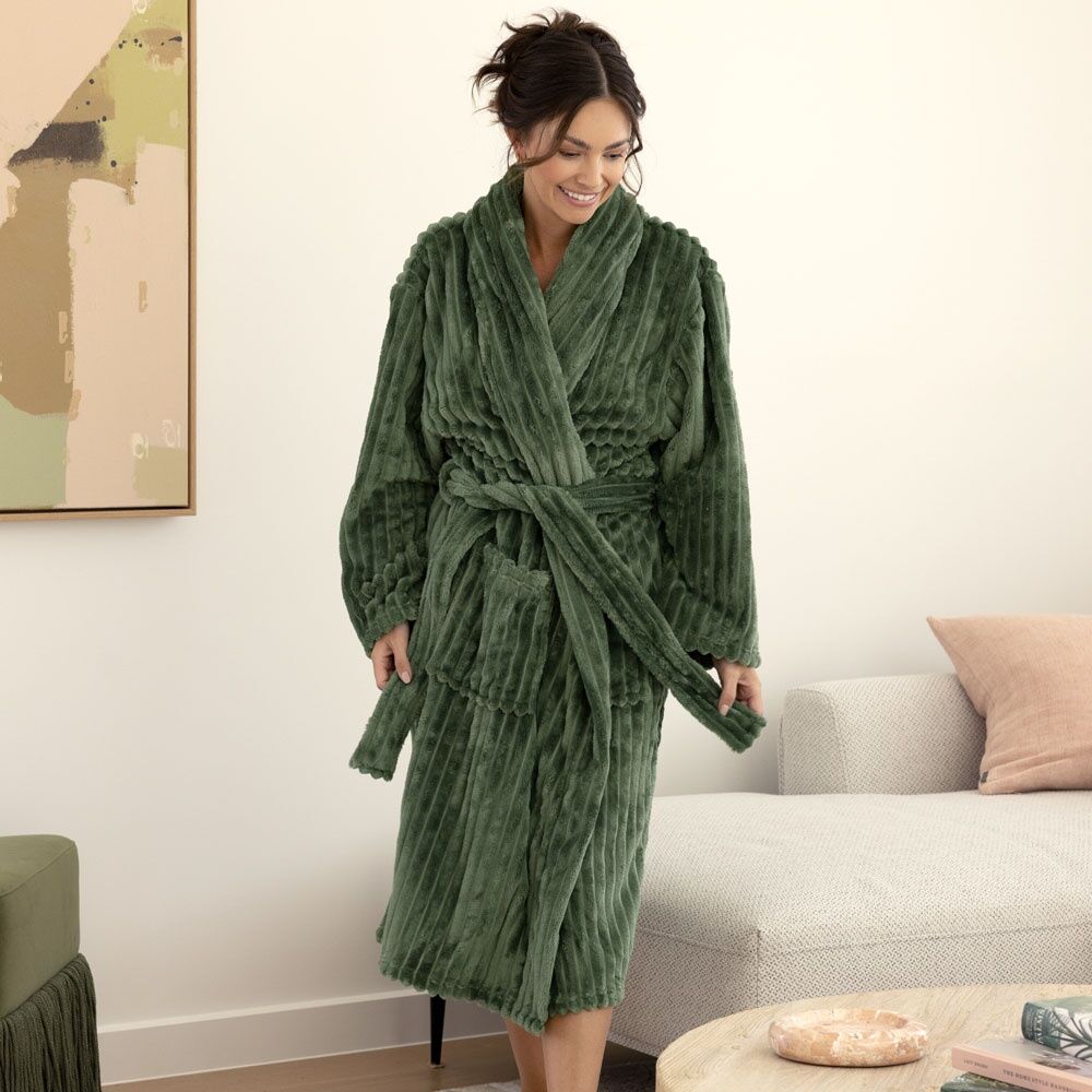 Bambury Channel Fleece Robe Warm Plush Dressing Gown Juniper