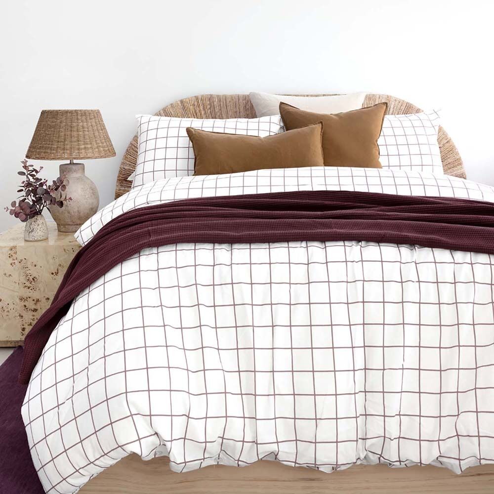 3pc Grid Boysenberry Warm Flannelette Quilt Cover Set Cotton
