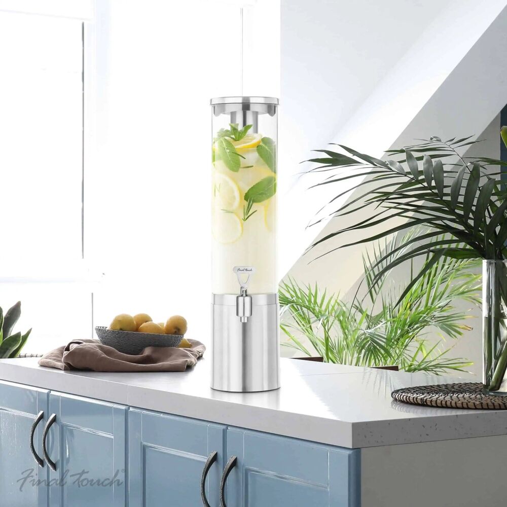 Final Touch Beverage Dispenser Glass Container Stainless Steel Tube 2.5L