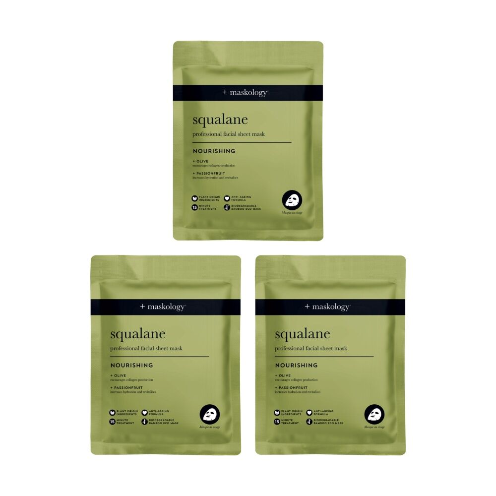 3PK Maskology Squalane Professional Facial Sheet Mask Nourishing Anti-Ageing