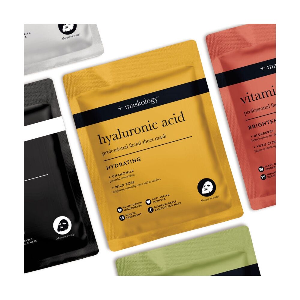 3PK Maskology Hyaluronic Acid Professional Facial Sheet Mask Hydrating Anti-Age