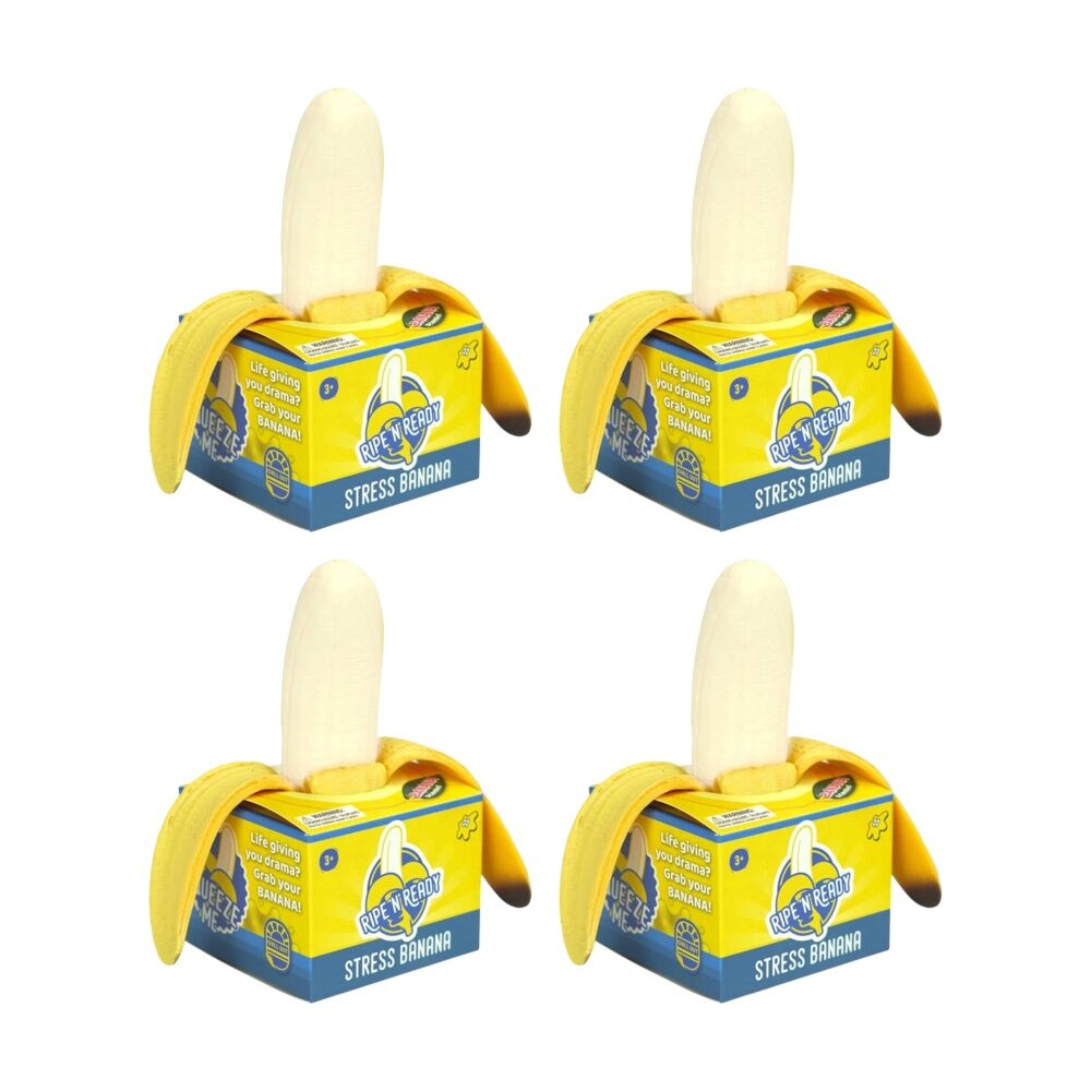 4x Bubblegum Stuff Ripe N Ready Banana Squeezable Stress Reliever Toy 3Y+ Yellow