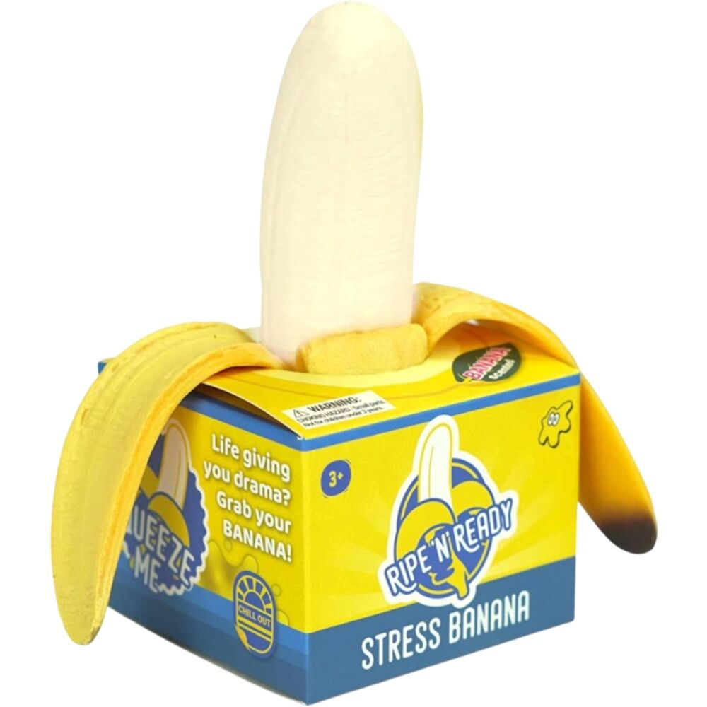 4x Bubblegum Stuff Ripe N Ready Banana Squeezable Stress Reliever Toy 3Y+ Yellow