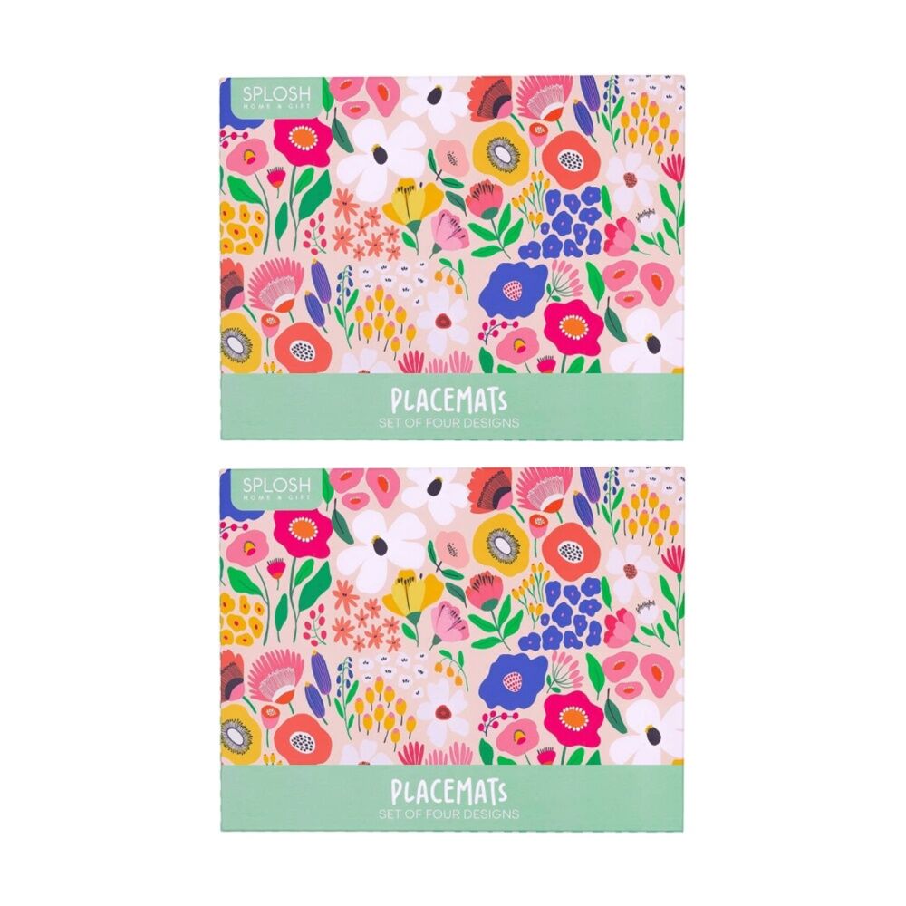 2x 4pc Splosh Billie Placemats Set Cork Backed Waterproof 34x26cm