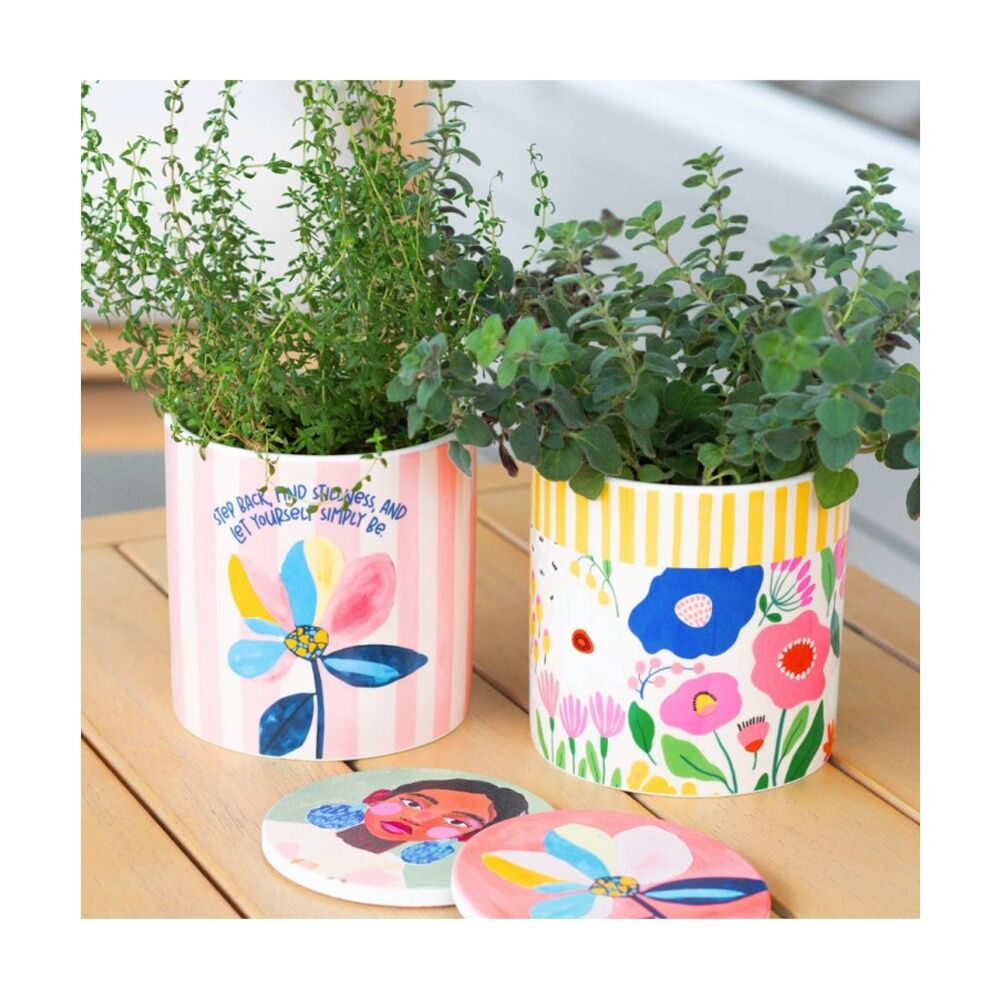 Splosh Billie Girl Ceramic Planter Printed Drainage Plug Green 12cm