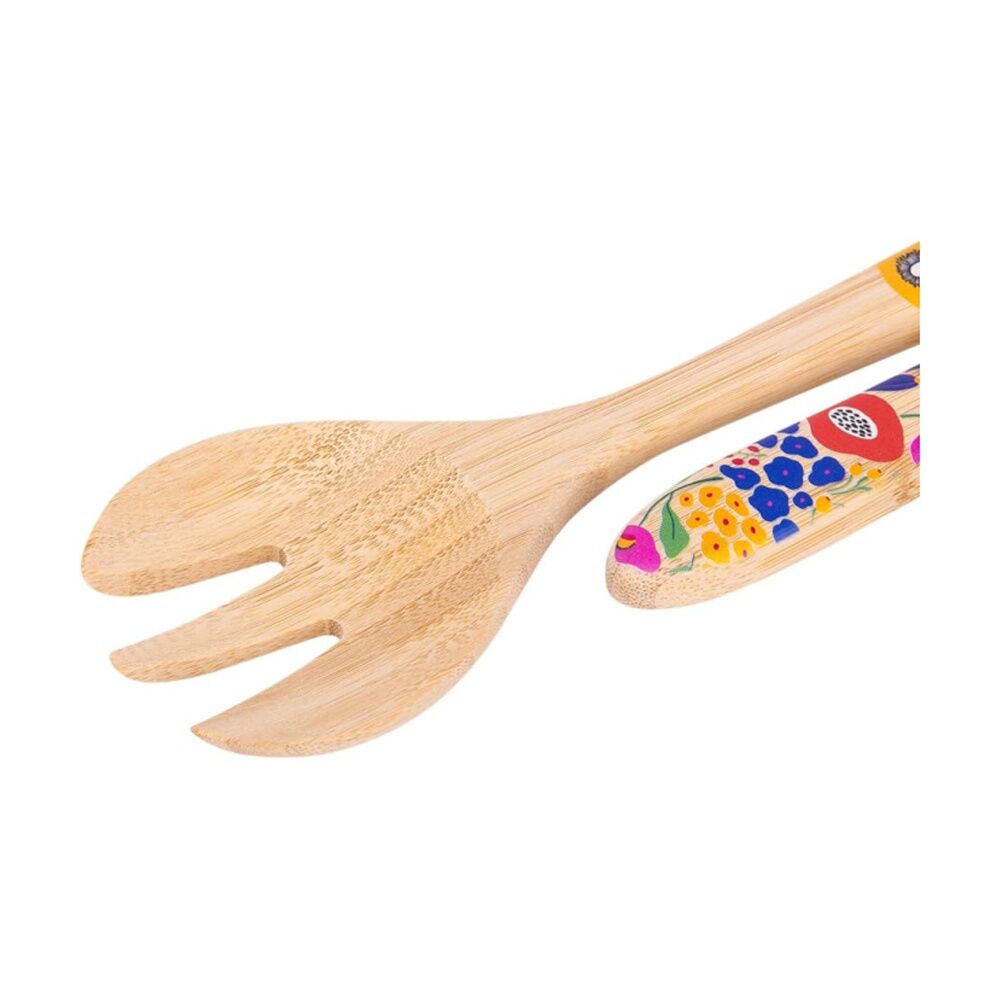 Splosh Billie Salad Servers Bamboo Printed Decal Multi Colour 30x7.5cm