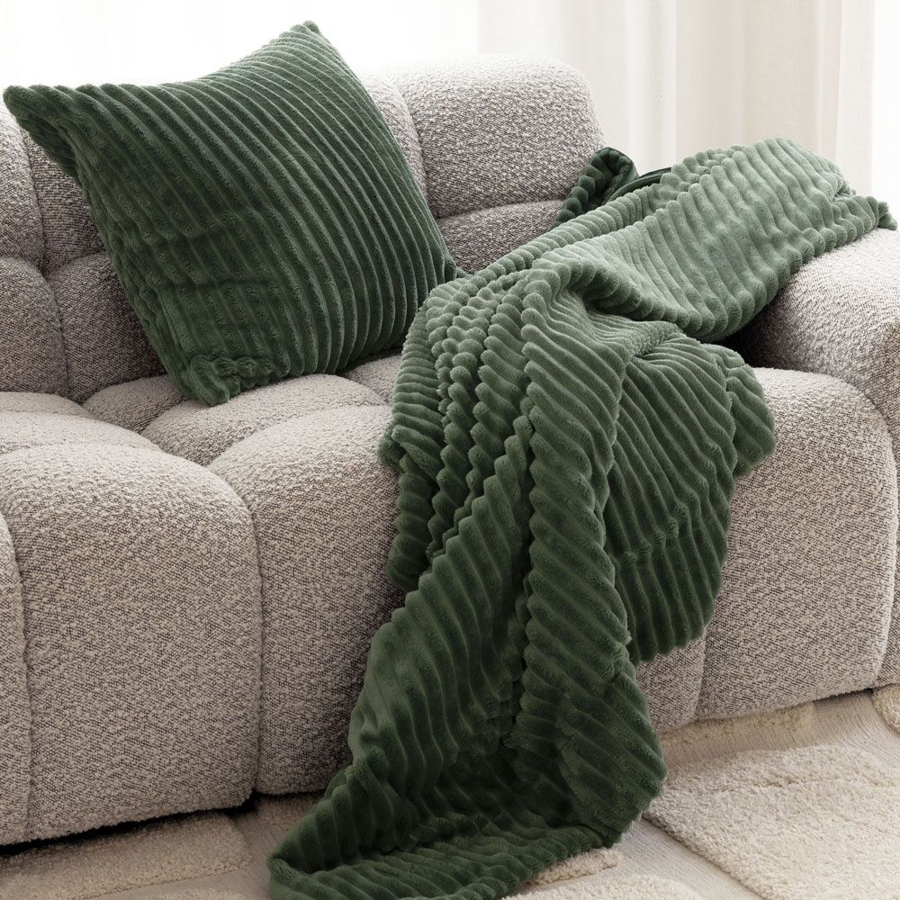 2PK Bambury Channel Square Cushion Plush Throw Pillow Juniper 50x50cm