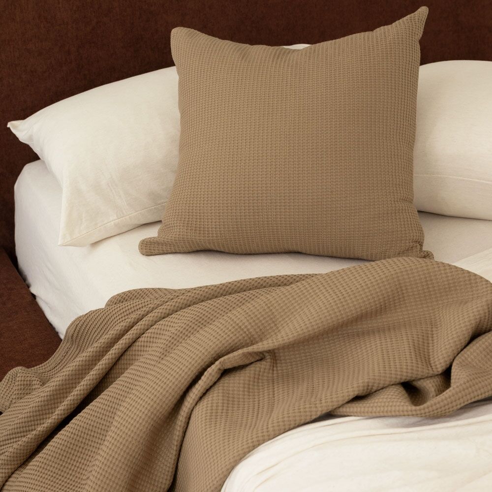 Bambury Milo Waffle Weave Cotton Throw Blanket Soft Textured Chai 130x200cm
