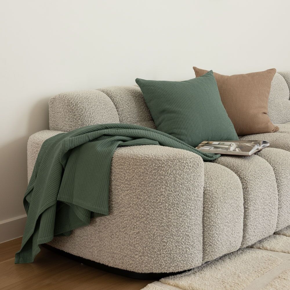 Bambury Milo Waffle Weave Cotton Throw Blanket Soft Textured Juniper 130x200cm