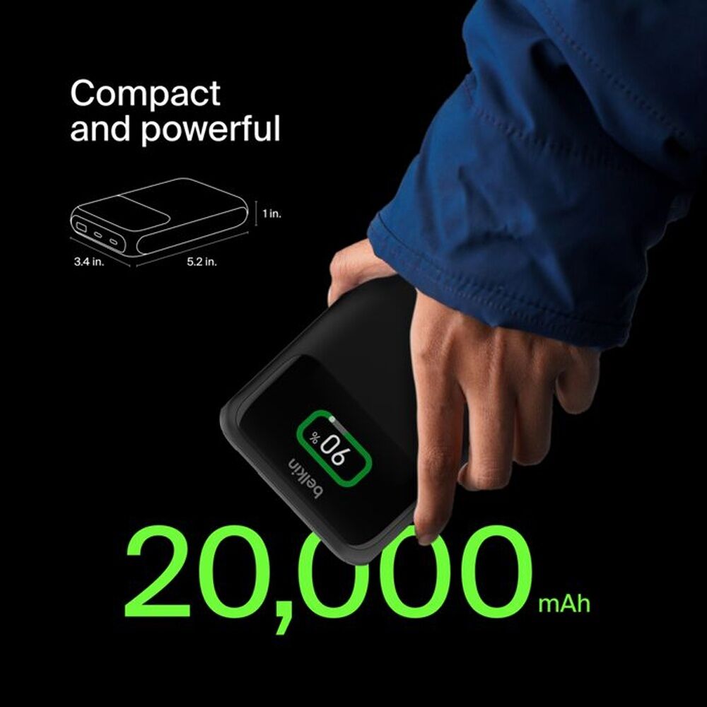 Belkin BoostCharge Pro 3-Port Powerbank Portable Laptop Charger 20000Ah Black