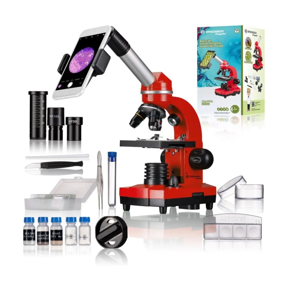 Bresser Junior Biolux Student Microscope With Barlow Zoom System LED Red