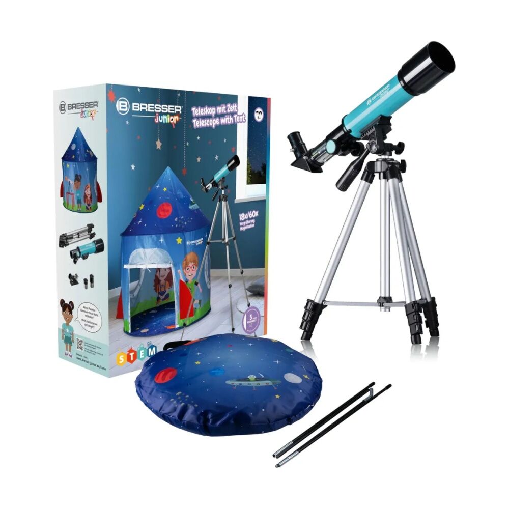 Bresser Junior Kids Telescope 50mm Lens Diameter 360mm Focal Length W/ Tent 8Y+